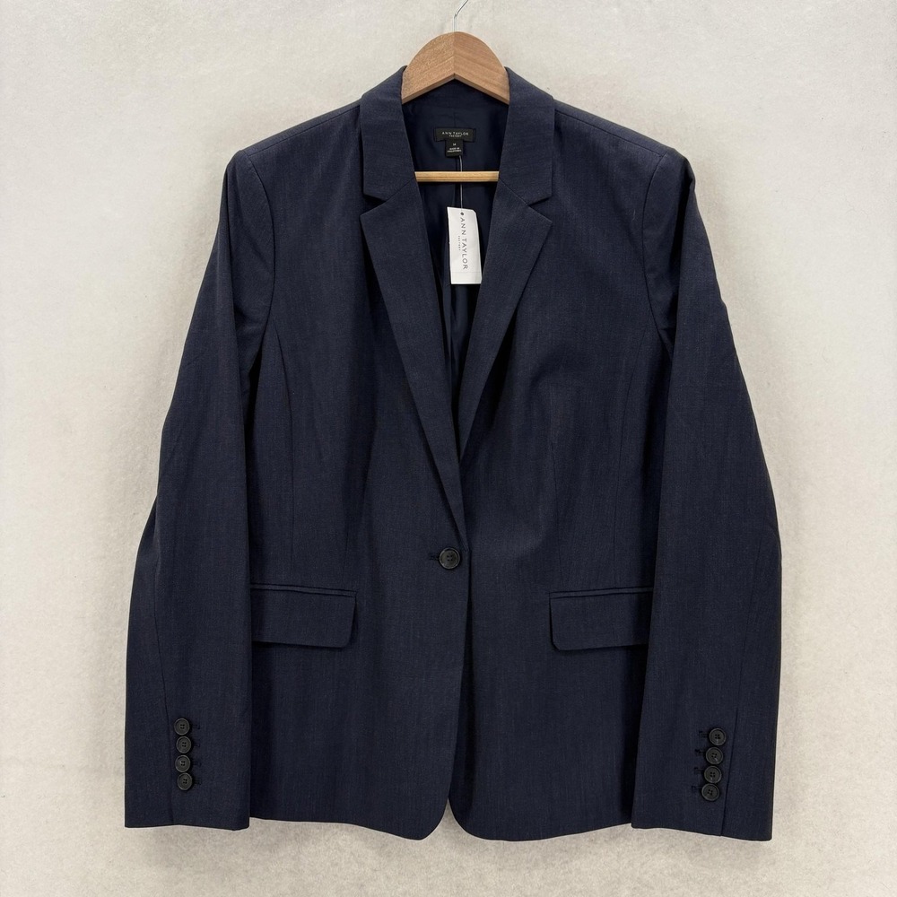 Ann Taylor Factory Blazer Womens 14 Blue One Button Lined Work Career Office NWT